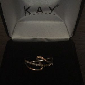 Sz 7 Ring Sterling .925/Rose Gold w/Diamond Chips